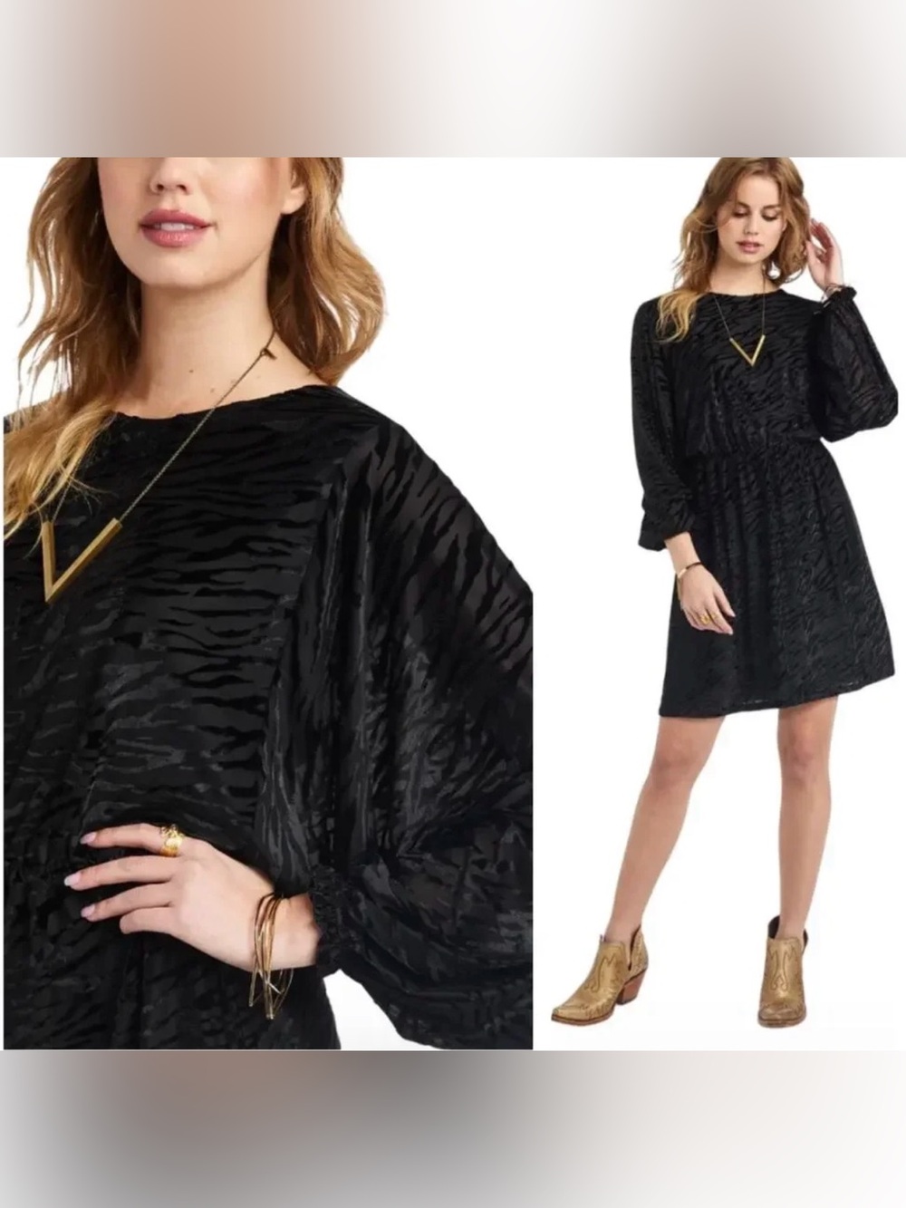 Ariat Black Textured Velvet Long Sleeve Pull-On Dress
